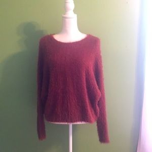 Fuzzy brown/plum long-sleeved sweater